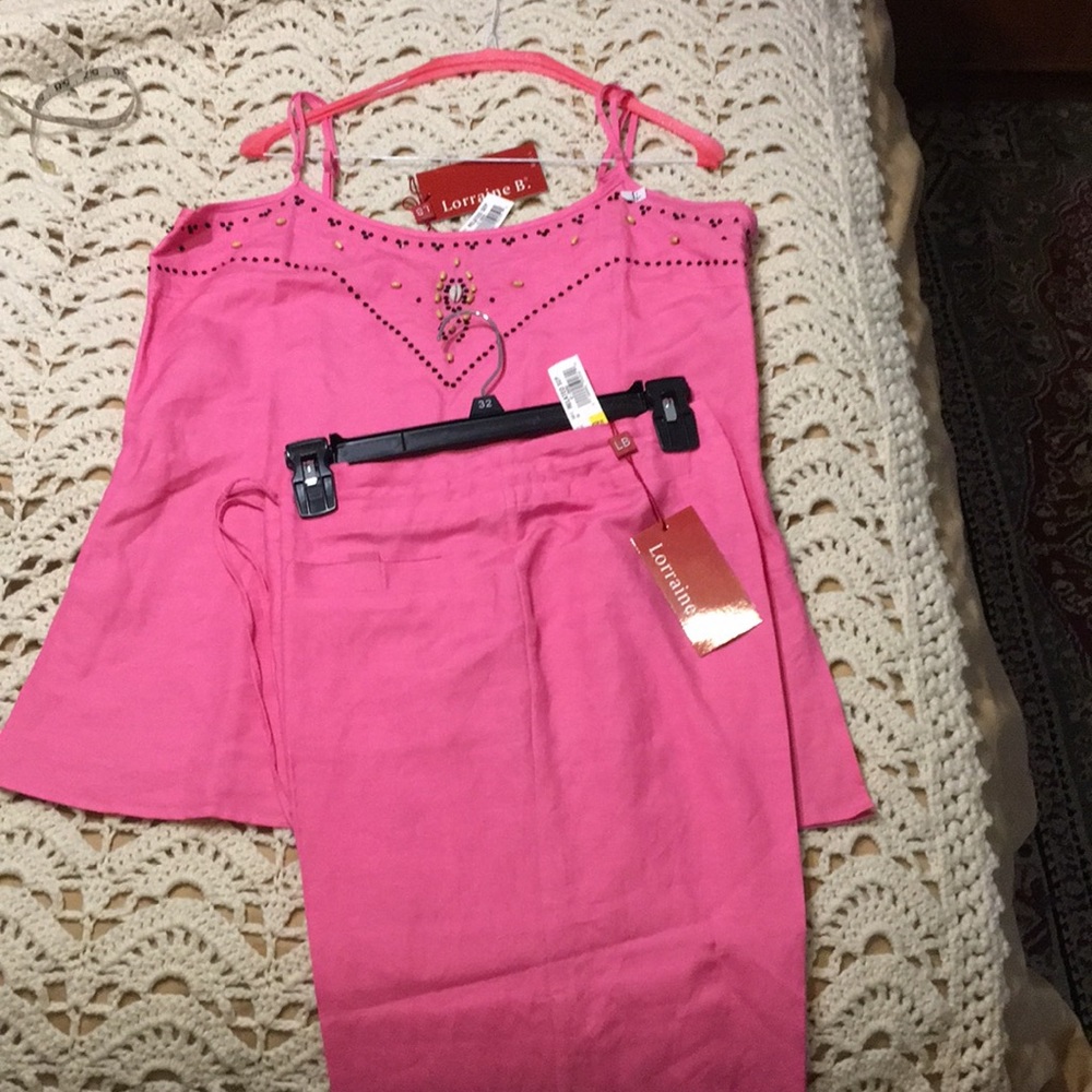 2-pcs Linen/Rayon suite  ShoulderStraps  Pink